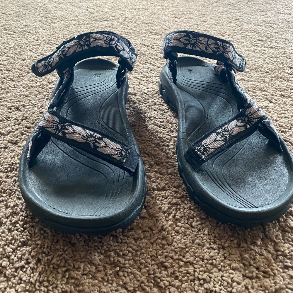 Teva Black Sandals with Pink Floral Straps